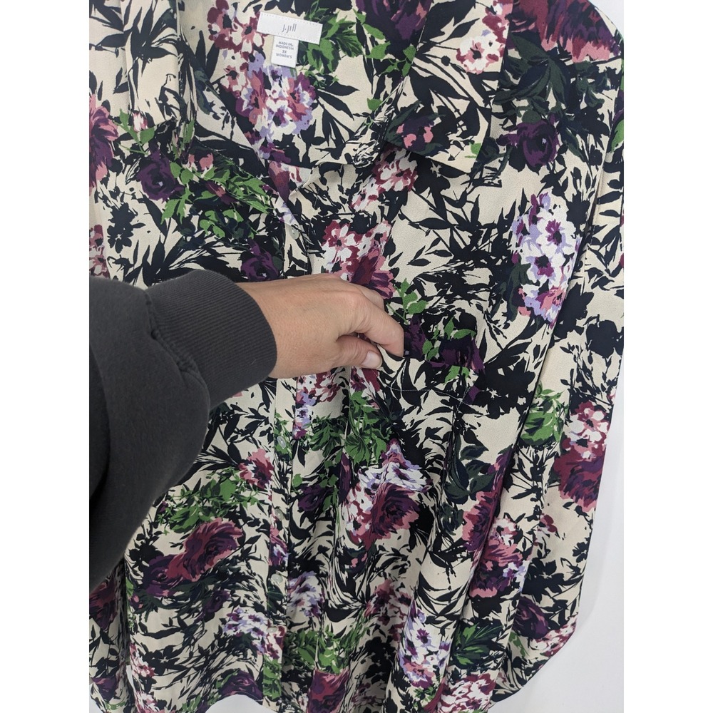 J Jill Blouse Womens 3X Purple Ivory Floral Long Sleeve Tunic Top Button Up - Picture 2 of 8